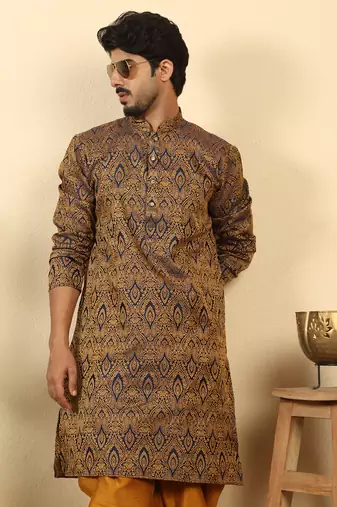 silk blend jacquard paisley blue kurta