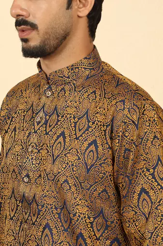 silk blend jacquard paisley blue kurta