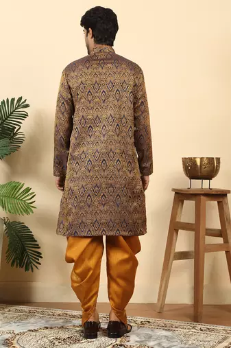 silk blend jacquard paisley blue kurta