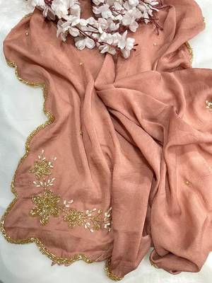 Peach Color hand cutdana khatli Work Silk Blend Saree 1