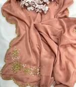 Peach Color hand cutdana khatli Work Silk Blend Saree