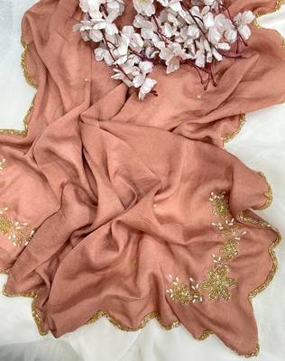 Peach Color hand cutdana khatli Work Silk Blend Saree 2