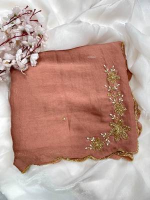 Peach Color hand cutdana khatli Work Silk Blend Saree 3