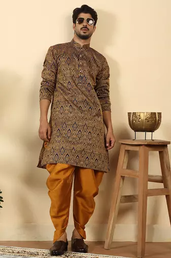 silk blend jacquard paisley blue kurta