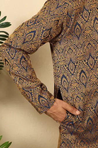 silk blend jacquard paisley blue kurta