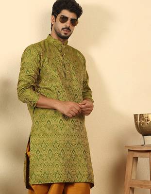 silk blend jacquard paisley green kurta 1