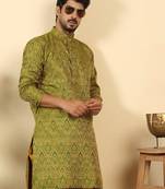 silk blend jacquard paisley green kurta