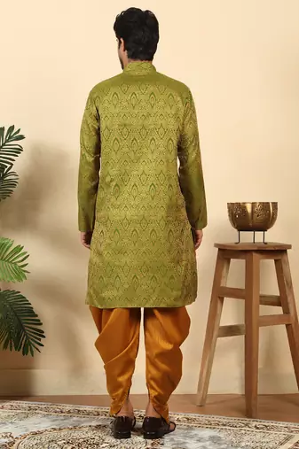 silk blend jacquard paisley green kurta