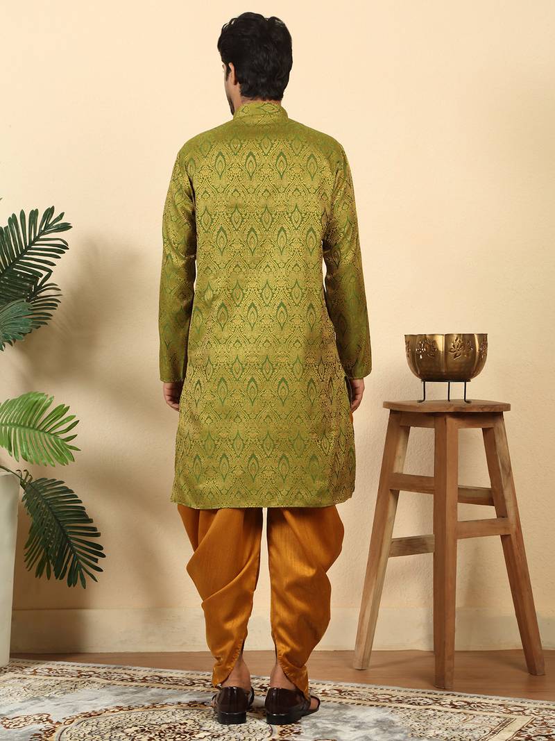 silk blend jacquard paisley green kurta