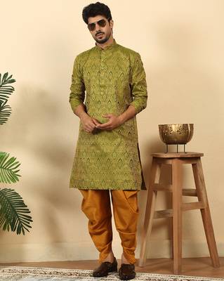silk blend jacquard paisley green kurta 4