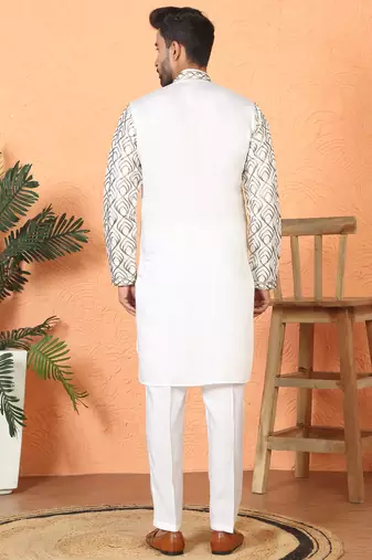 ethnic cotton silk embroidered thread work cream kurta