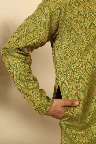 silk blend jacquard paisley green kurta