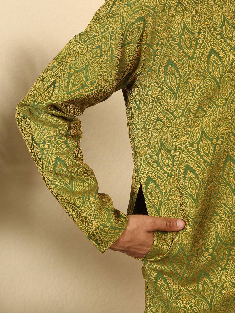 silk blend jacquard paisley green kurta