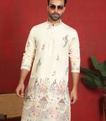 ethnic cotton silk multi embroidered detailed daman work cream kurta