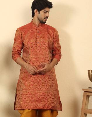 silk blend jacquard paisley maroon kurta 1