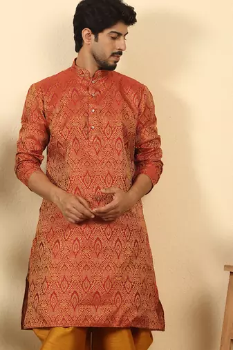 silk blend jacquard paisley maroon kurta