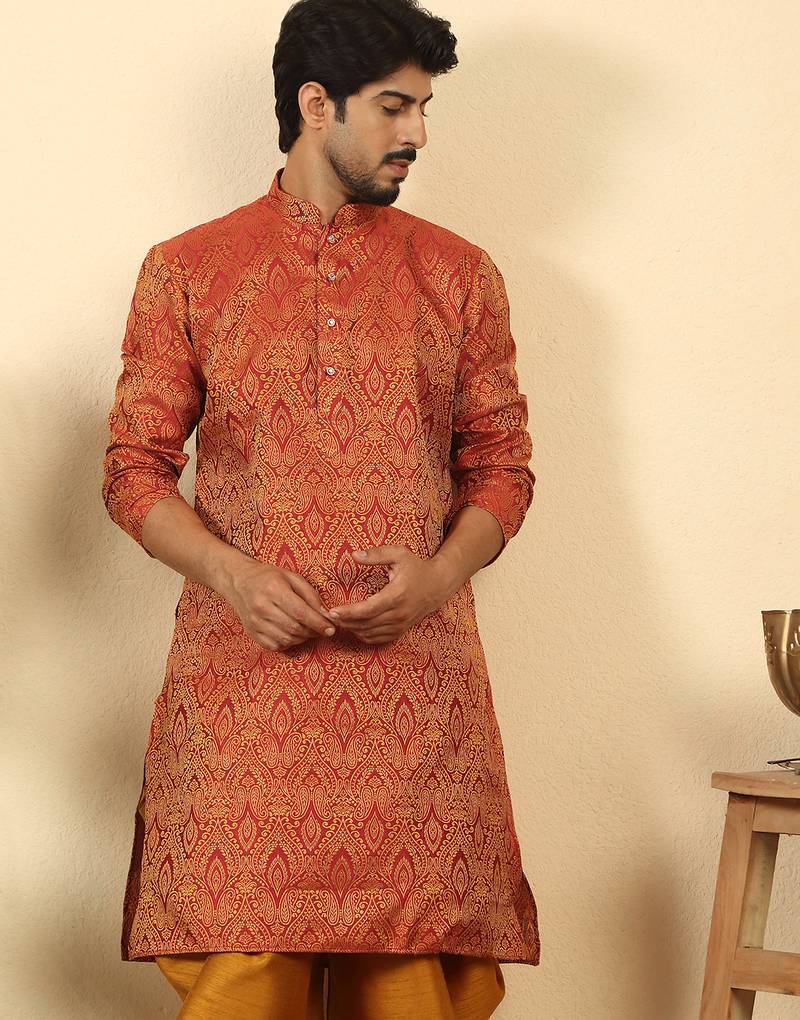 silk blend jacquard paisley maroon kurta