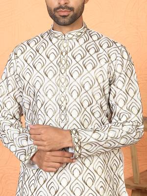 ethnic cotton silk embroidered thread work cream kurta 5