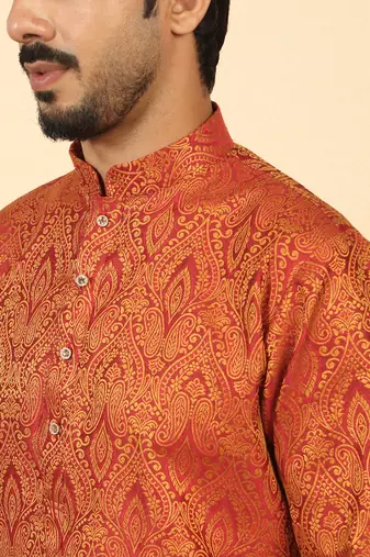 silk blend jacquard paisley maroon kurta