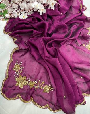Purple Color hand cutdana khatli Work Silk Blend Saree 1