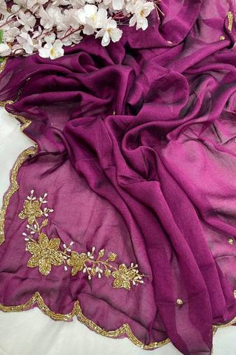 Purple Color hand cutdana khatli Work Silk Blend Saree