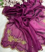 Purple Color hand cutdana khatli Work Silk Blend Saree