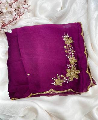 Purple Color hand cutdana khatli Work Silk Blend Saree 3