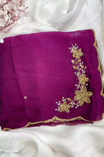 Purple Color hand cutdana khatli Work Silk Blend Saree