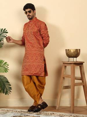 silk blend jacquard paisley maroon kurta 4