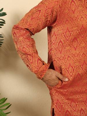 silk blend jacquard paisley maroon kurta 5