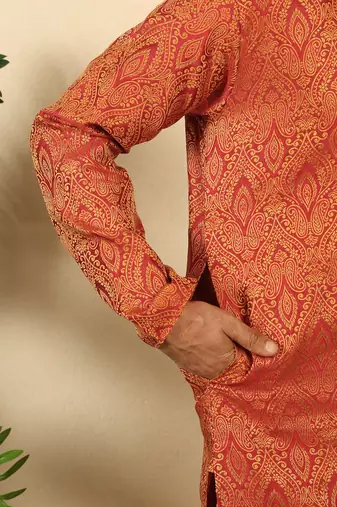 silk blend jacquard paisley maroon kurta