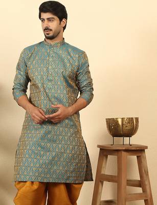 silk blend jacquard paisley blue kurta 1