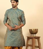 silk blend jacquard paisley blue kurta