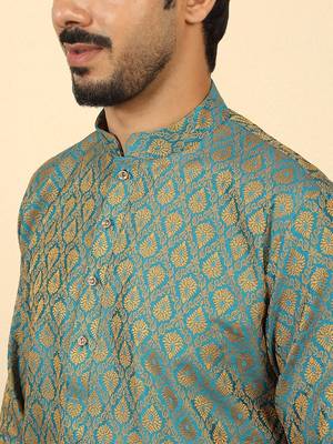 silk blend jacquard paisley blue kurta 2