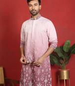ethnic ombre cotton silk embroidered thread work mauve kurta