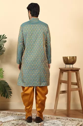 silk blend jacquard paisley blue kurta