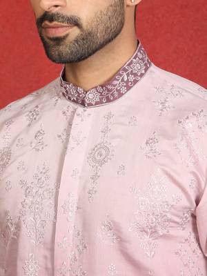 ethnic ombre cotton silk embroidered thread work mauve kurta 2