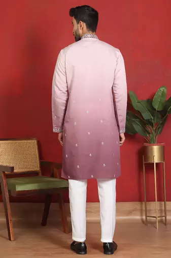 ethnic ombre cotton silk embroidered thread work mauve kurta