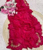 Rani Pink Color hand cutdana khatli Work Silk Blend Saree