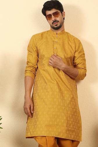 silk blend jacquard paisley yellow kurta
