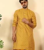 silk blend jacquard paisley yellow kurta