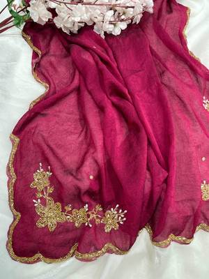 Rani Pink Color hand cutdana khatli Work Silk Blend Saree 2