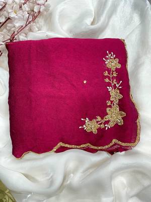 Rani Pink Color hand cutdana khatli Work Silk Blend Saree 3