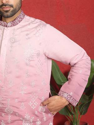 ethnic ombre cotton silk embroidered thread work mauve kurta 5