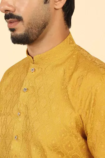 silk blend jacquard paisley yellow kurta