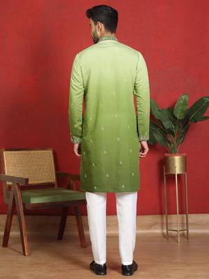 ethnic ombre cotton silk embroidered thread work green kurta 3