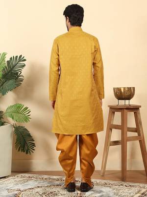 silk blend jacquard paisley yellow kurta 3