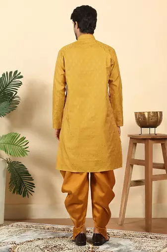 silk blend jacquard paisley yellow kurta