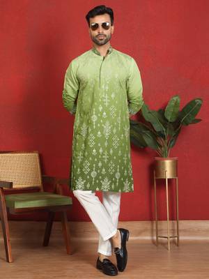 ethnic ombre cotton silk embroidered thread work green kurta 4