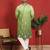 ethnic ombre cotton silk embroidered thread work green kurta